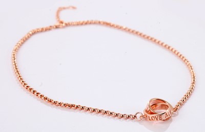 Silver Plain double ring with Rose Gold Plate  Necklace.