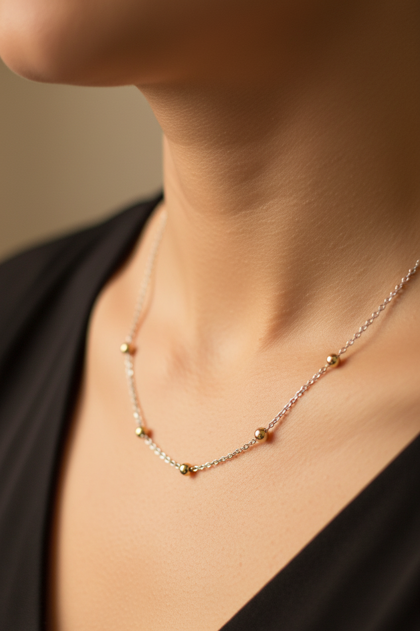 Yellow Plated 2 tone Silver Necklace.