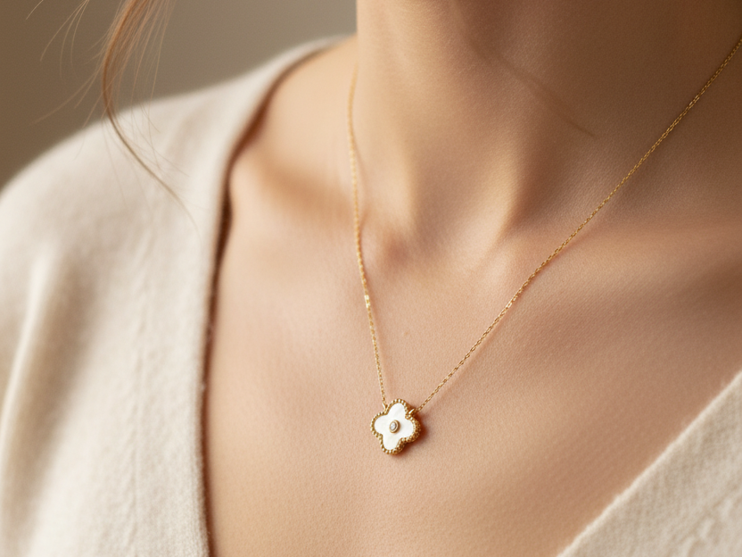 Yellow Plated on Silver 4 Leaf Clover Necklace.