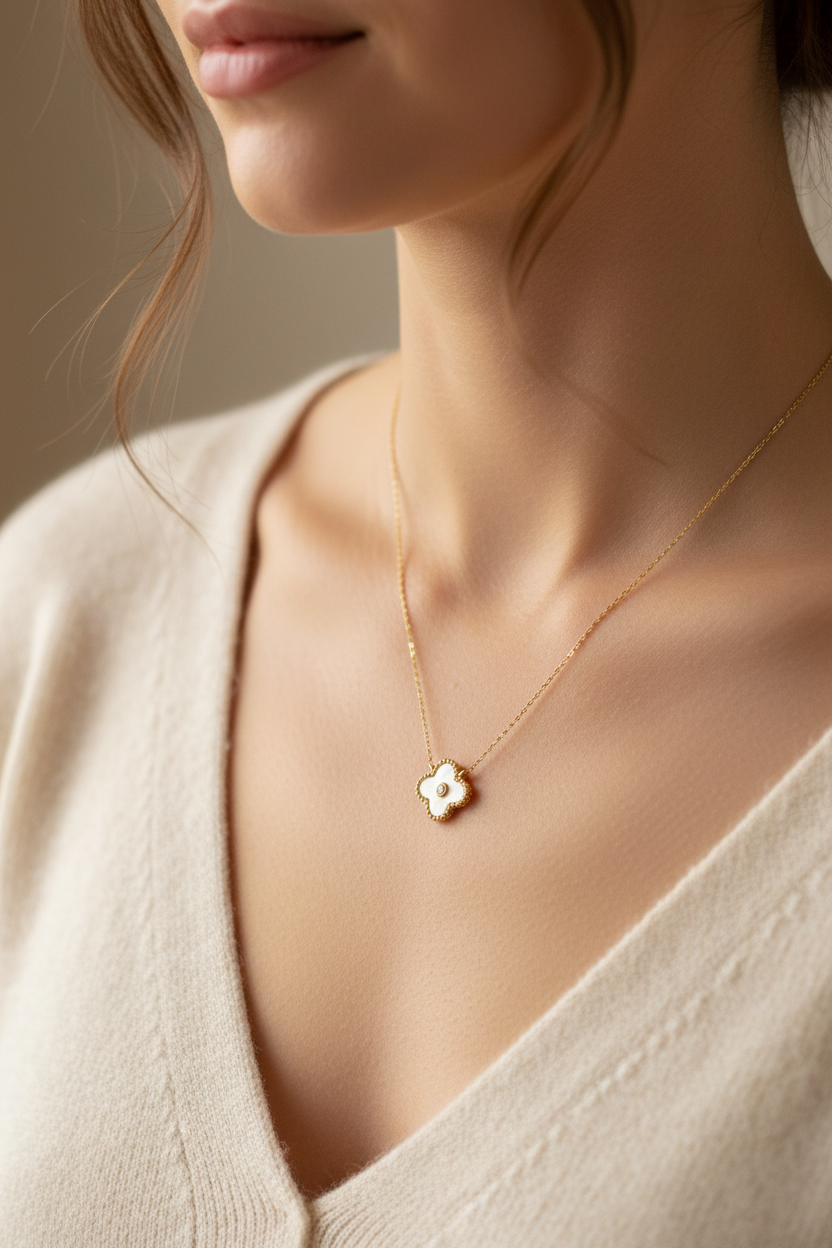 Yellow Plated on Silver 4 Leaf Clover Necklace.