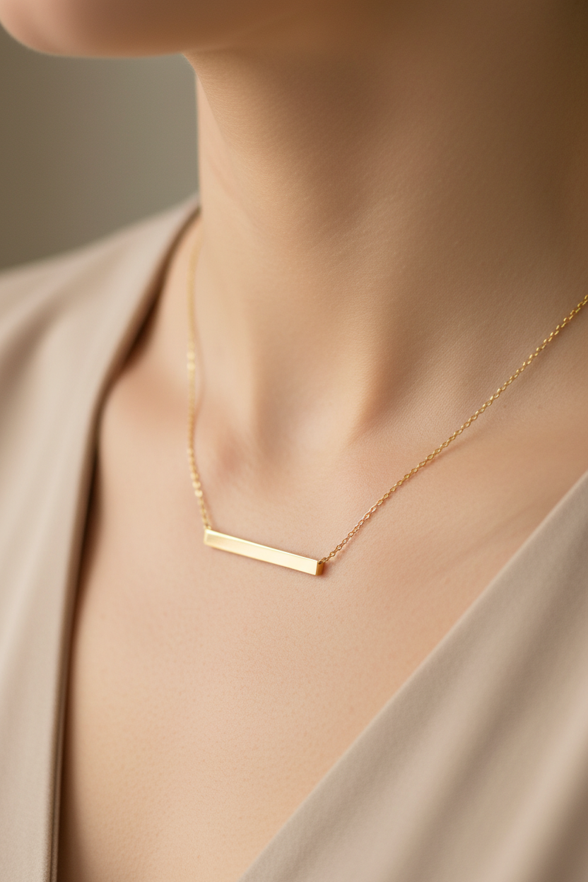 2 Sided Yellow Plated on Silver Bar Necklace.
