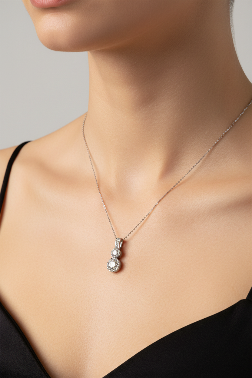 9ct White Gold Pendant And  Earring Set.