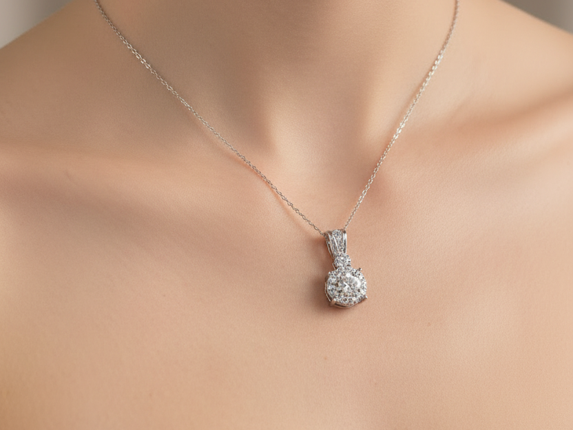 9 CT White Gold Pendant And Earring Set.