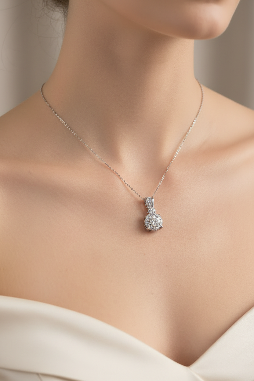 9 CT White Gold Pendant And Earring Set.
