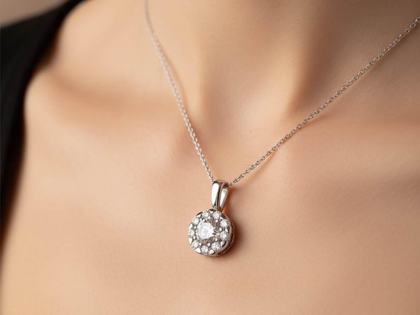 9 CT White Gold Pendant Chained