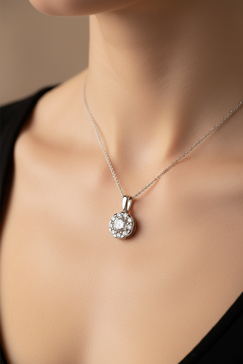 9 CT White Gold Pendant Chained
