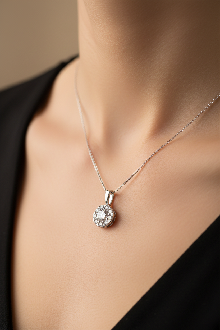 9ct White Gold Pendant And  Earring Set.