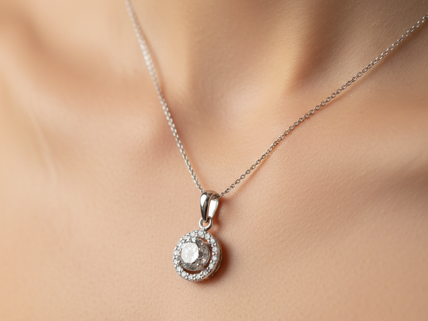 9ct White Gold Pendant And Earring Set Chained.