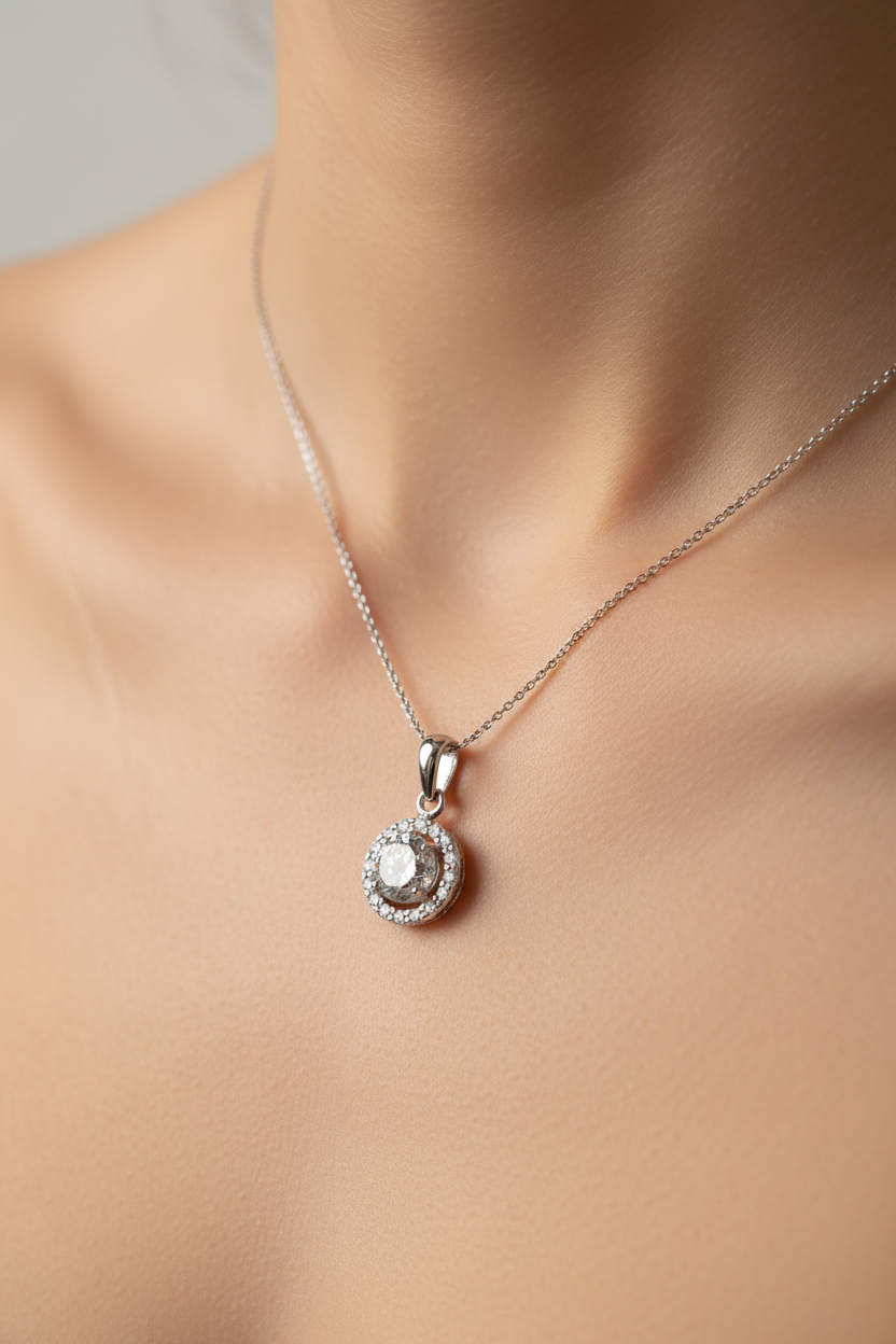 9ct White Gold Pendant And Earring Set Chained.