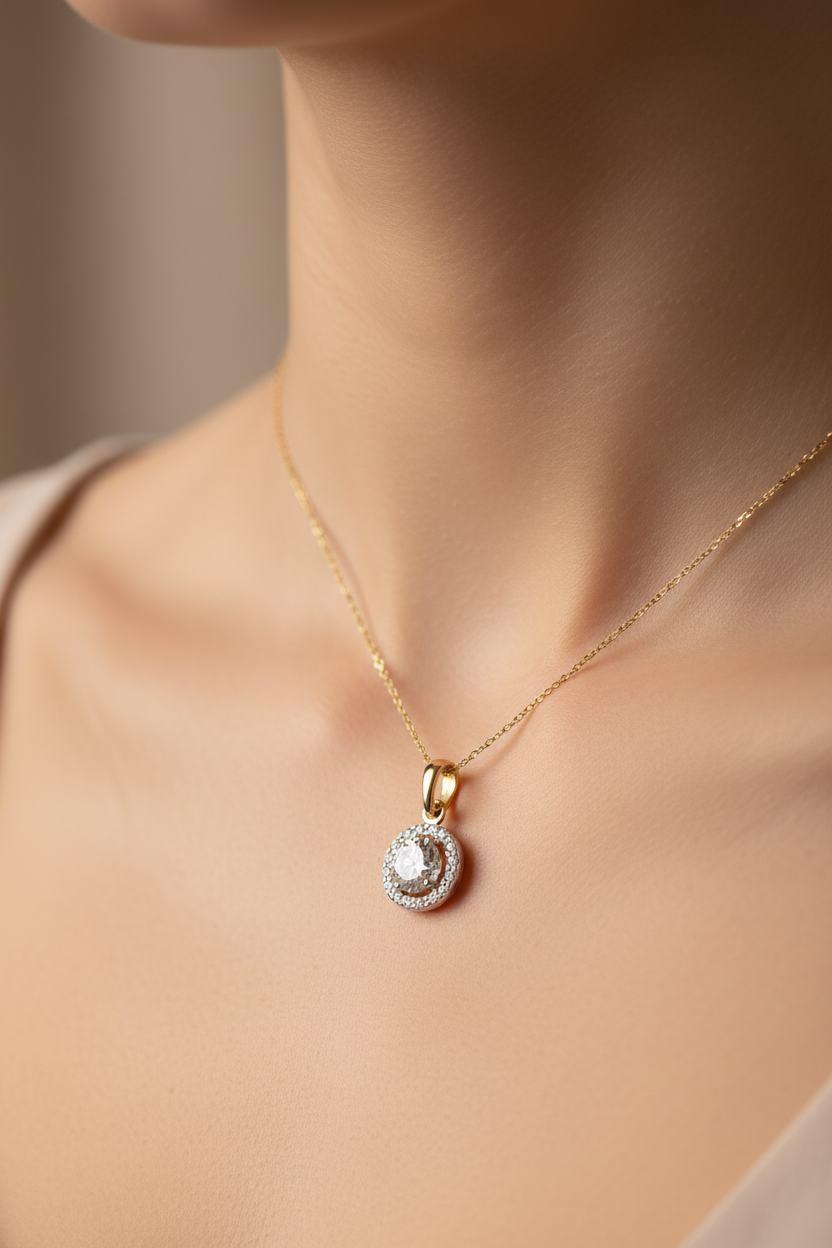 9 CT Yellow Gold Pendant And Earring Set Chained.
