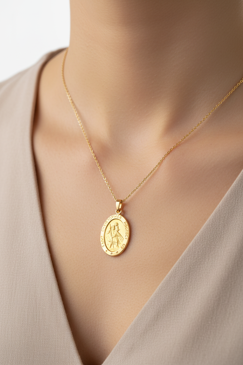 St Christopher’s 9 Ct Yellow Gold Oval Medal Medium