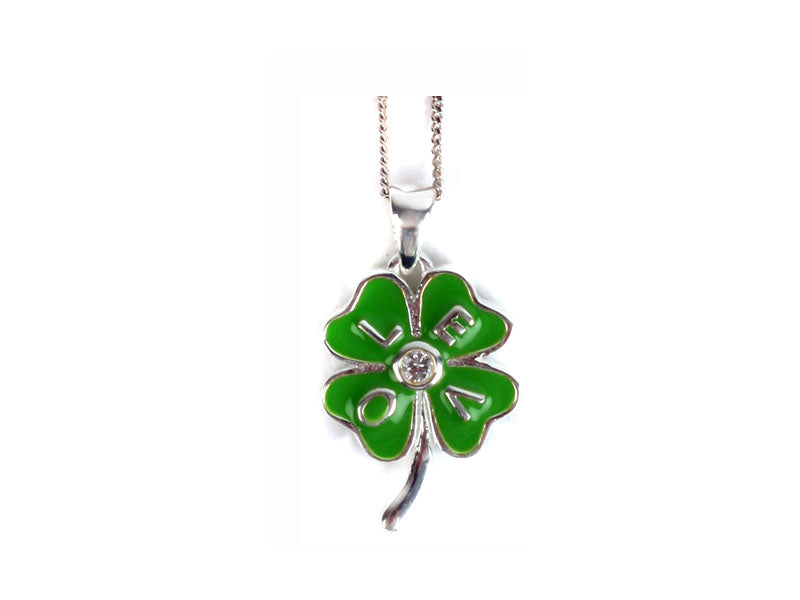 Green Enamel With White CZ Stone Love Pendant