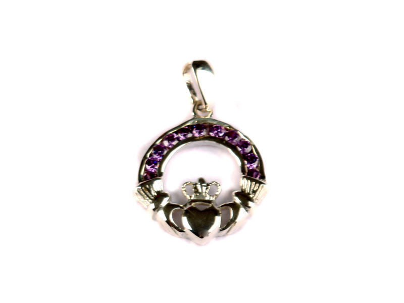 Claddagh Silver Amethyst Cz February BirthStone Pendant