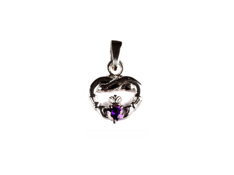 Claddagh February BirthStone Silver Pendant