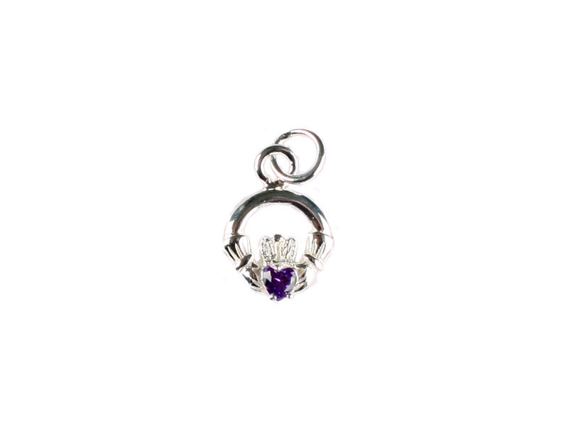 Claddagh February Birthstone Amethyst Stone set Silver Rodium Plated Pendant
