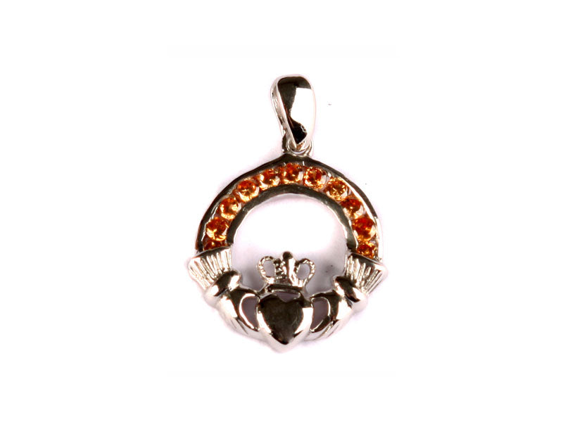 Claddagh Silver Champagne November BirthStone Pendant