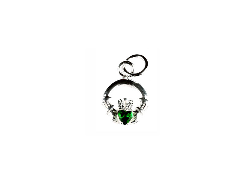 Claddagh Emerald Green May BirthStone Pendant Rhodium Chained
