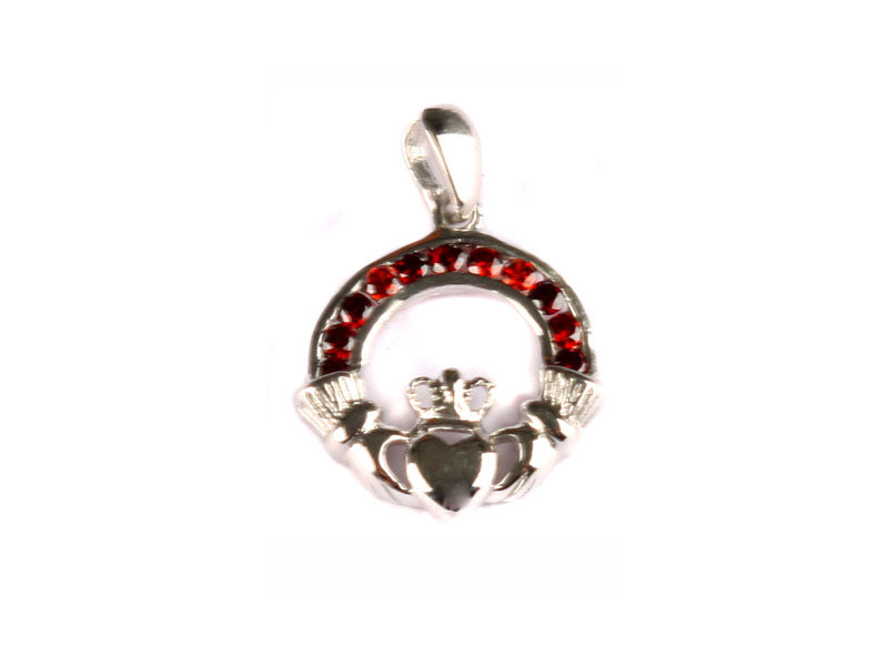 Claddagh Garnet Cz January BirthStone Pendant