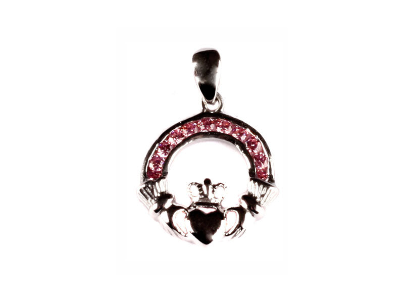 Claddagh Silver Pink October BirthStone Pendant