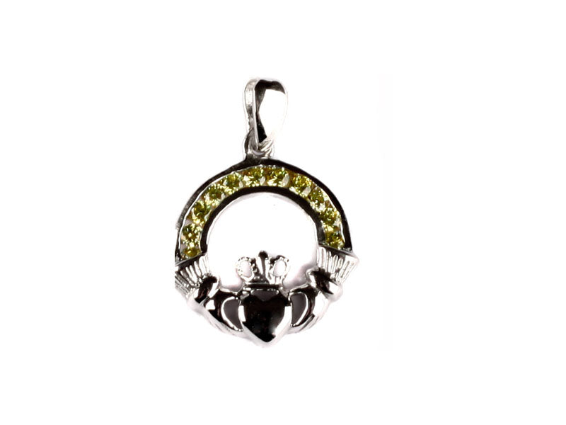 Claddagh Silcer Peridot Cz August BirthStone Pendant