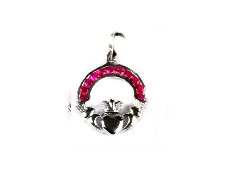 Claddagh Silver Ruby Cz July BirthStone Pendant