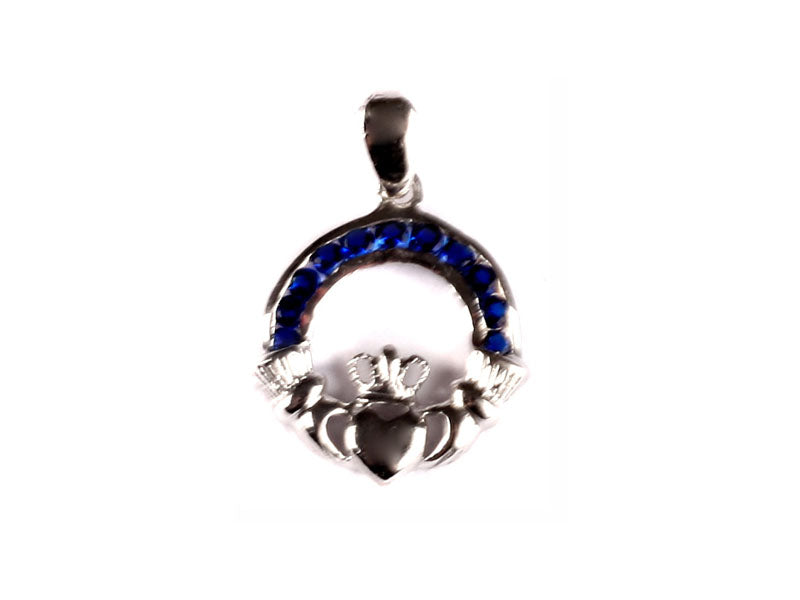 Claddagh Silver Sapphire Cz September BirthStone Pendant