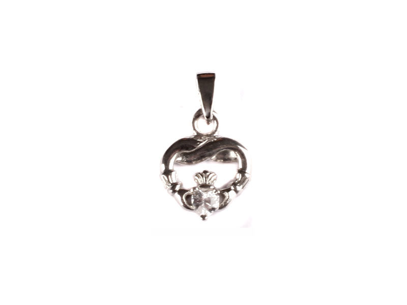 Claddagh April  BirthStone Silver Pendant