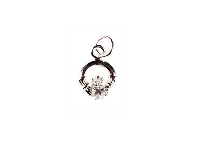 Claddagh White April BirthStone Pendant Rodium Chained