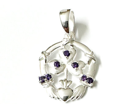 Claddagh Silver Pendant (Amethyst)