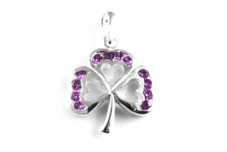 Silver Shamrock Pendant With Amethyst Cubic Zirconia Stones
