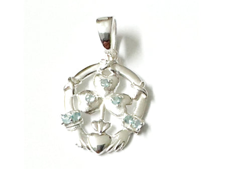 Claddagh Silver Pendant (Aquamarine)