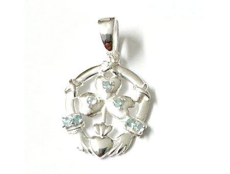 Claddagh Silver Pendant (Aquamarine)