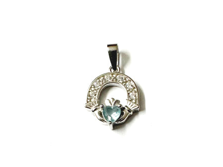 Claddagh Silver Pendant (Aquamarine)