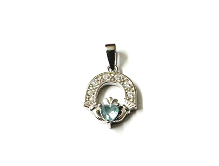 Claddagh Silver Pendant (Aquamarine)