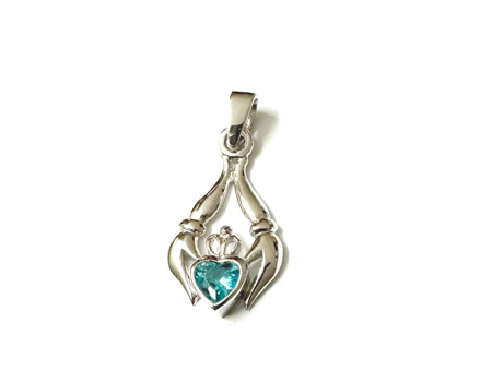 Claddagh Silver Pendant (Aquamarine)