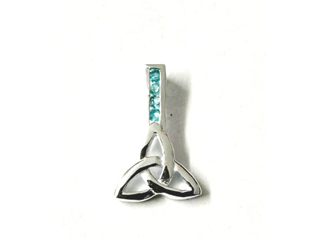 Aquamarine Cz stone set Silver Trinity Knot Pendant