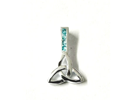 Aquamarine Cz stone set Silver Trinity Knot Pendant
