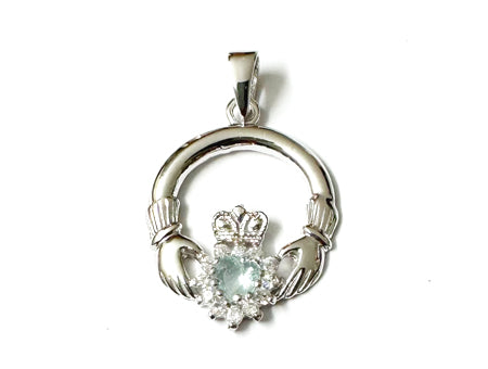 Claddagh Silver Pendant (Aquamarine)