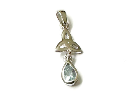 Trinity Knot March Birthstone Aquamarine Cz Pendant.