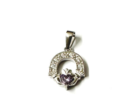 Claddagh Silver Pendant (Light Amethyst)