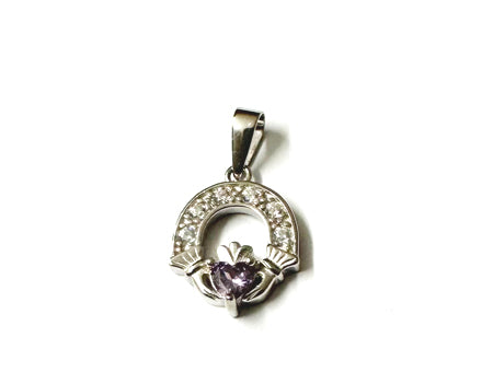 Claddagh Silver Pendant (Light Amethyst)