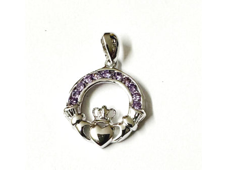 Claddagh Silver Light Amethyst June BirthStone Pendant