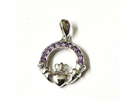 Claddagh Silver Light Amethyst June BirthStone Pendant