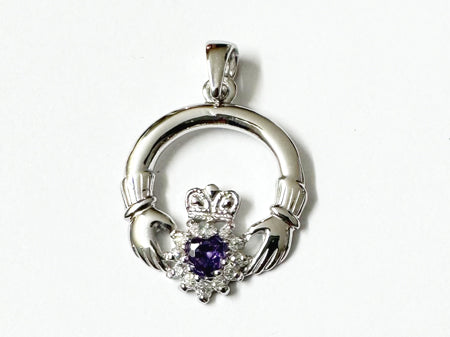 Claddagh Silver Pendant (Light Amethyst)