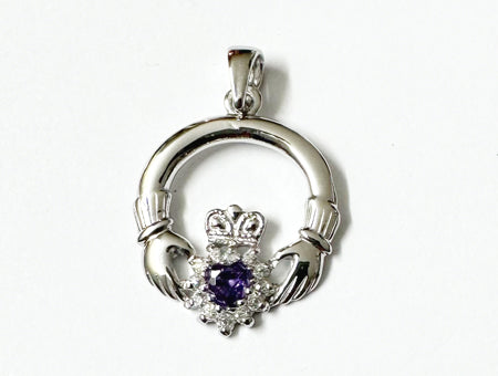 Claddagh Silver Pendant (Light Amethyst)