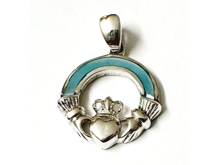 Claddagh Silver Blue MOP Pendant
