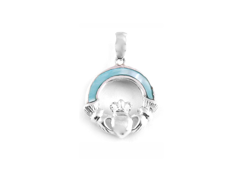 Claddagh Silver Blue MOP Pendant