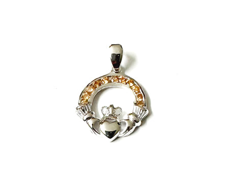 Claddagh Silver Champagne November BirthStone Pendant