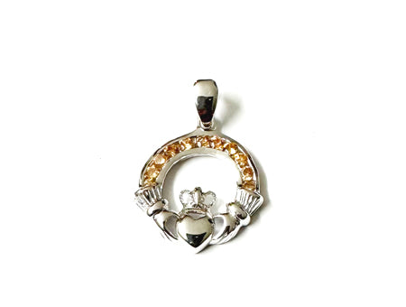 Claddagh Silver Champagne November BirthStone Pendant