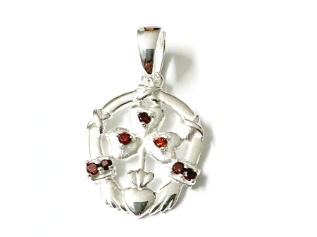 Claddagh Silver Pendant (Garnet)